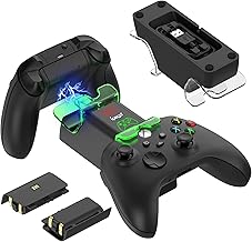 Controller Charger Dock for Xbox Series X/for Xbox Series S with 2x1400mAh Battery Pack, MENEEA Dual Charging Stand Station Accessories with Large Capacity Rechargeable Battery and Cover
