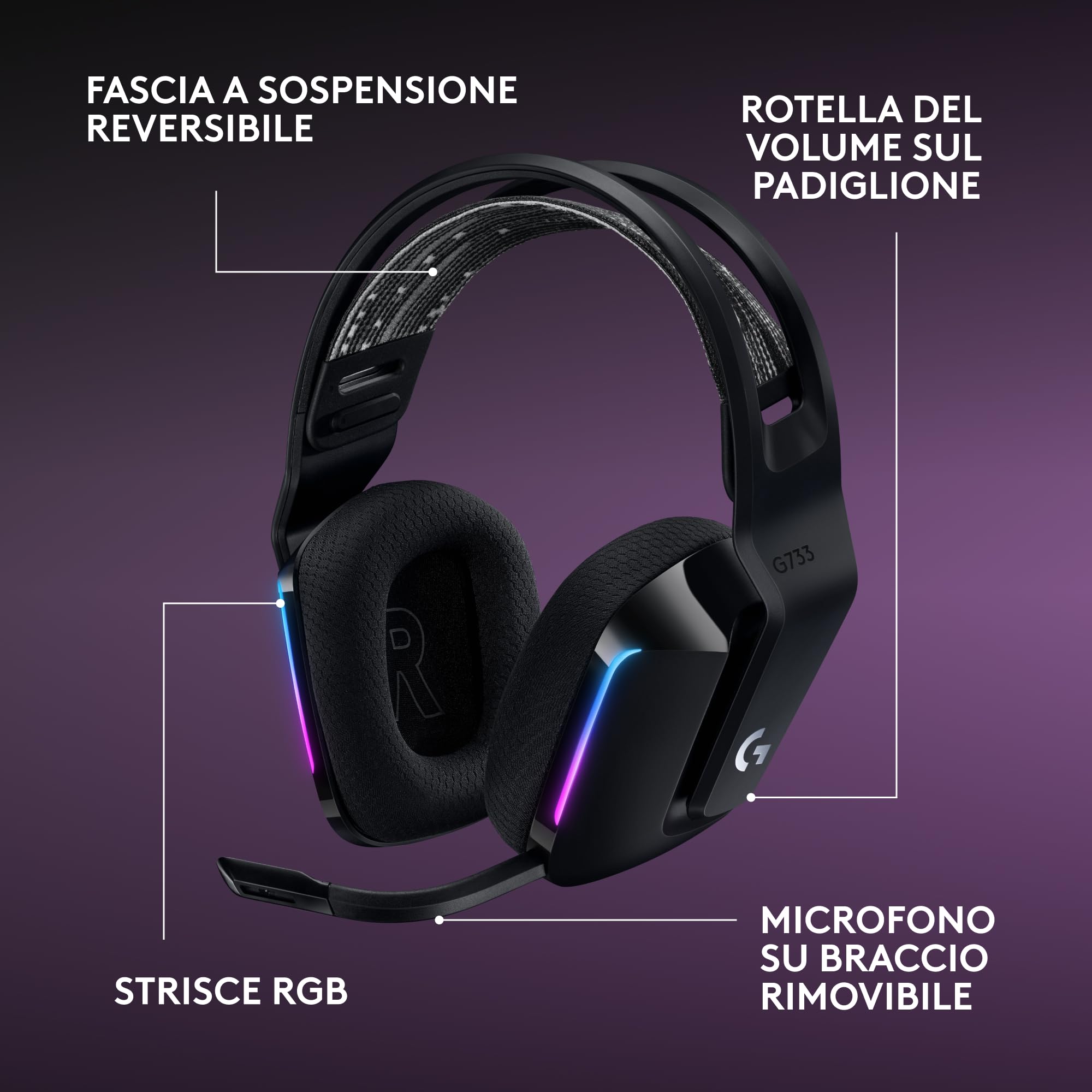 Logitech G Logitech G733 LIGHTSPEED Cuffia wireless con microfono gaming — immagine 15 di 16