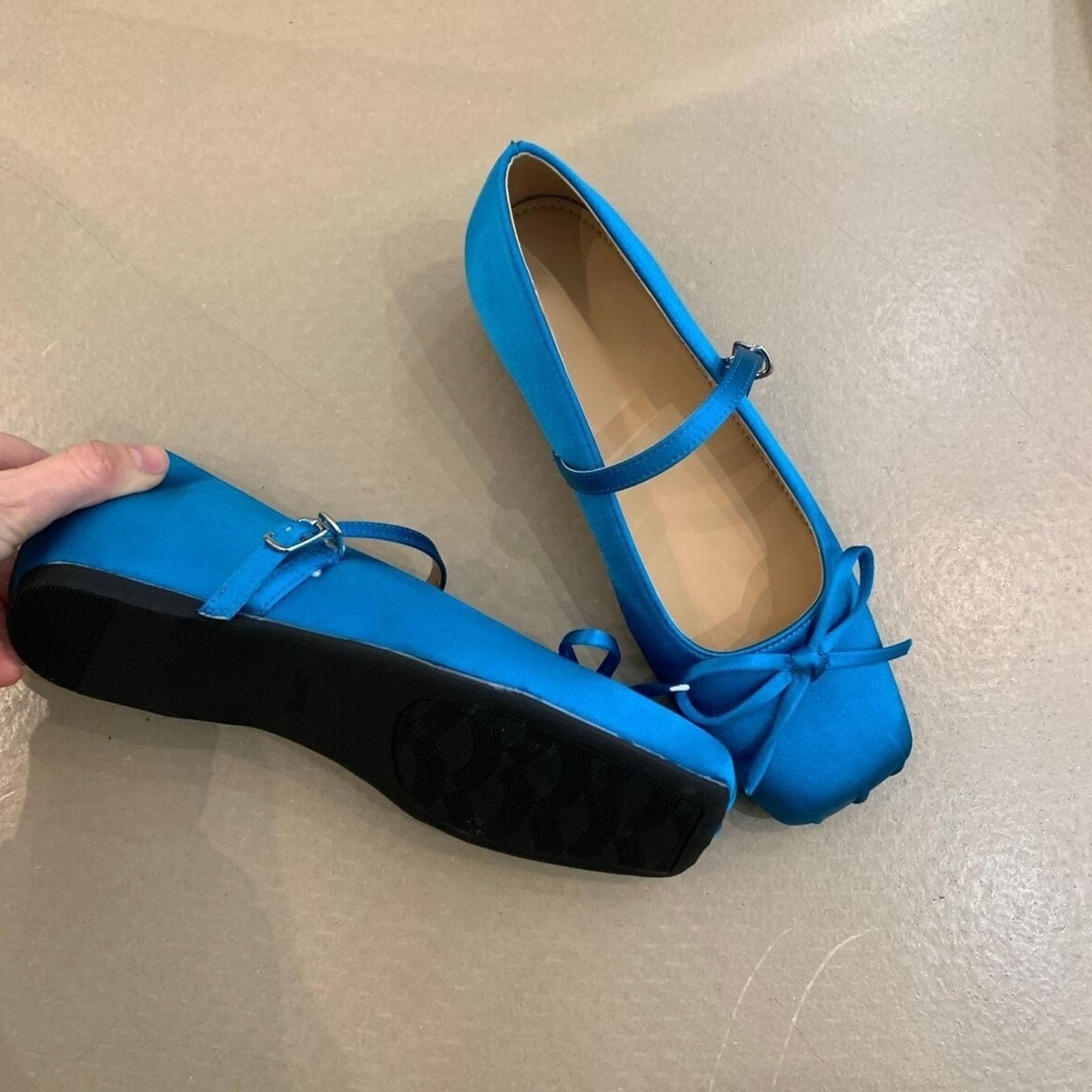 Ballerine Punta Quadrata Fiocco Zeppa Cinturino alla Caviglia