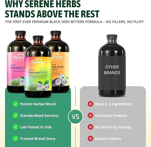 Miniatura 7 de Serene Herbs Líquido amargo de guanábana, bayas mixtas y semillas negras paquete triple  Guanabana de hierbas orgánicas para apoyo digestivo y salud