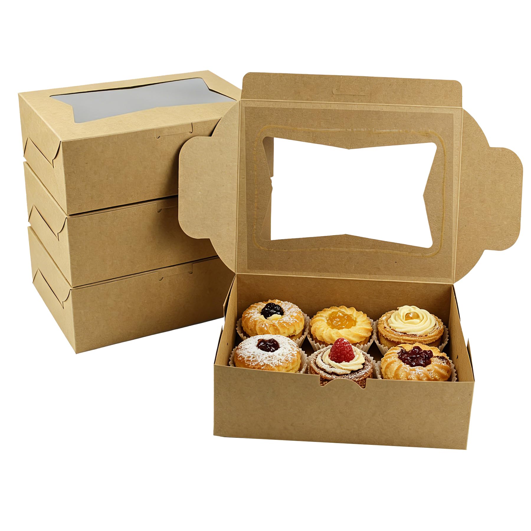 Gad2go 12 Pieces Kraft Cookie Boxes with Window 20.5 x 15.5 x 6.5 cm Brown Paper Bakery Boxes Dessert Packaging Gift Box for Cupcake Muffins Pastry Candy Pie