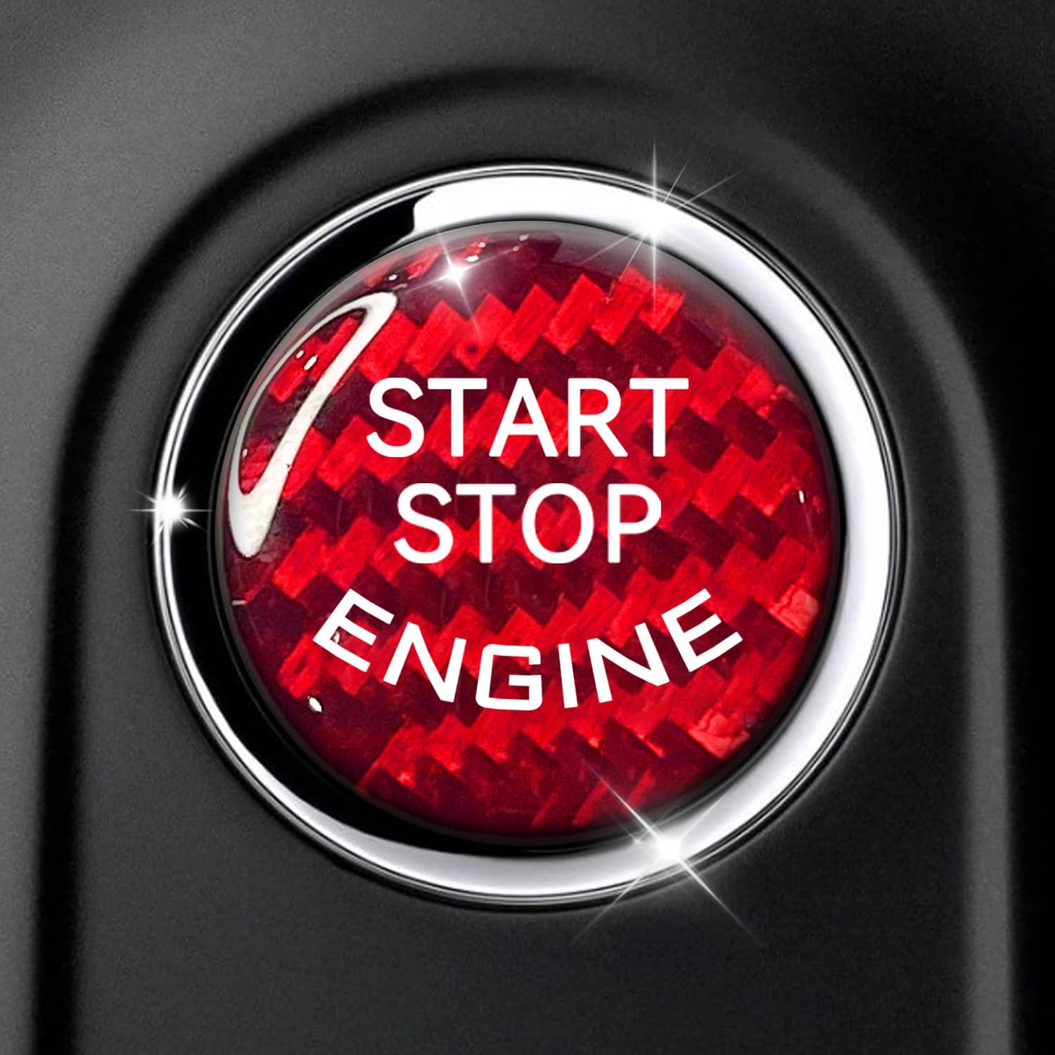 Car Push Start Button Cover Carbon Fiber Engine Push Start Stop Button Sticker, Carbon Fiber Universal Car Power Buttons Trim Covers Decorations Accessories(Red)-image-34