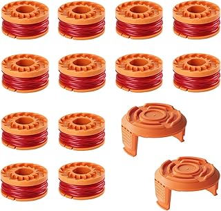 14 Pack Replacement Trimmer Spool for Worx WA0010, 10 Ft/0.065 Inch Trimmer String (12 Spools + 2 Trimmer Caps)