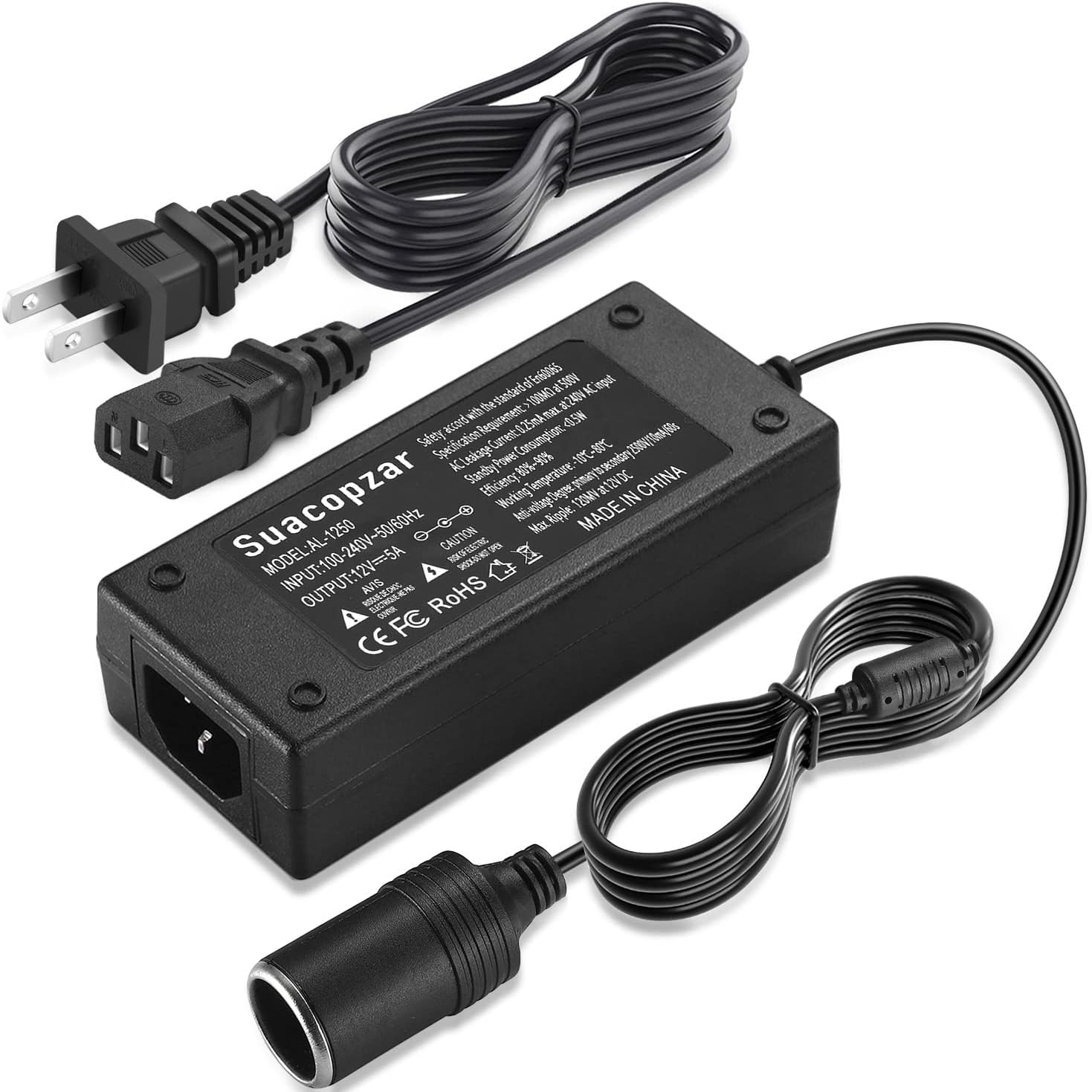 Suacopzar 12V 5A Car Power Adapter Female Car Cigarette Lighter Socket ...