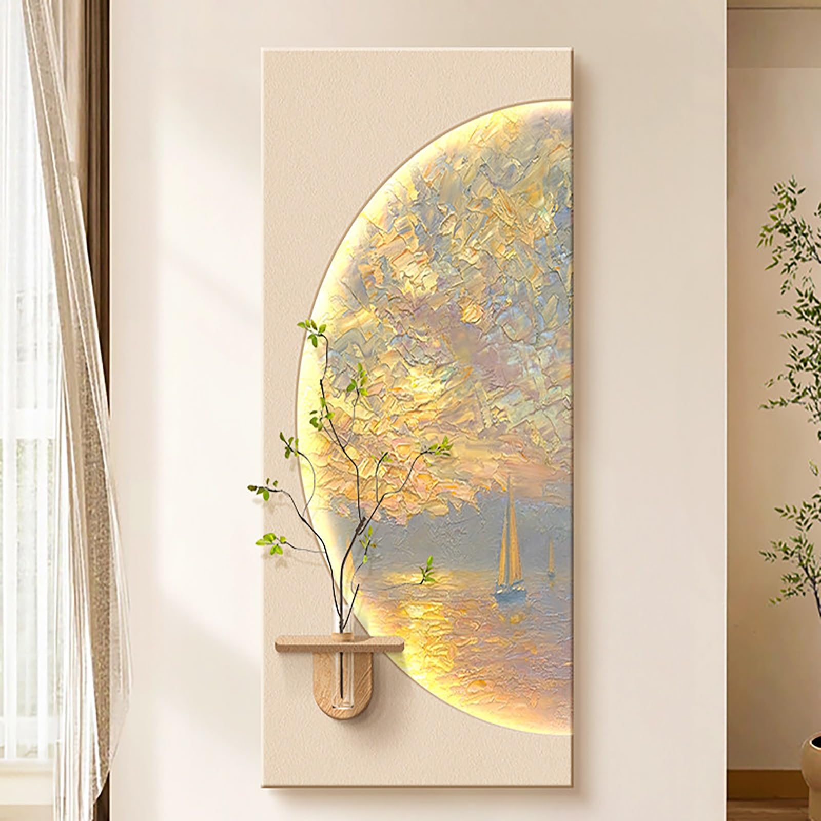 ZCQMSCWW 3D LED Wall Art Painting, Illuminated Borderless Design with Integrated Glass Vase Plug-in Power Vertical Hanging for Living Room Bedroom(C,120 * 60cm/47.2 * 23.6in)