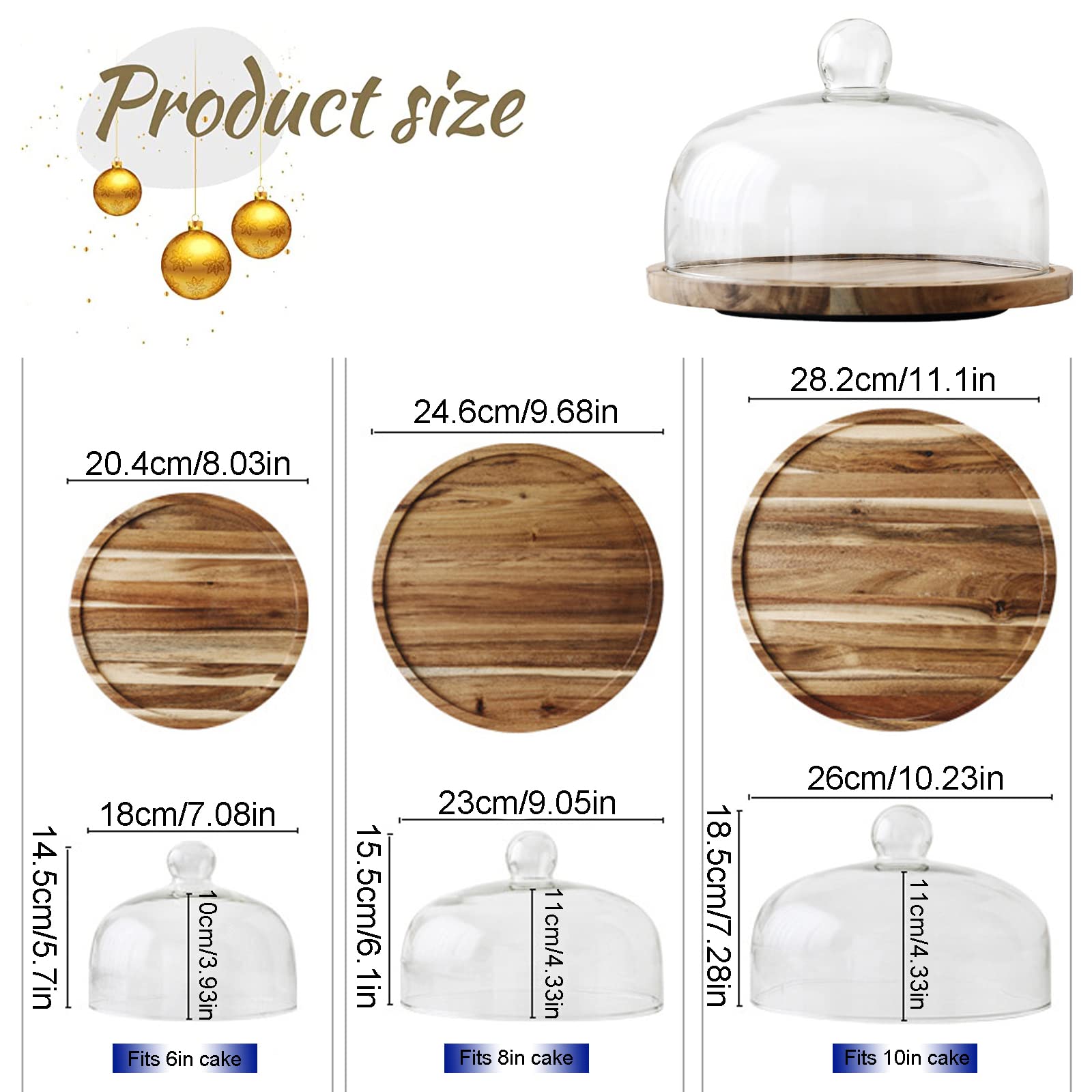 Campana de Cristal para Tartas Soporte para Tartas Plato para Tartas Campana de Cristal con Pie Multifuncional de Madera para Servir Decoración para Mesa de Boda (A 18cm/7.08in)