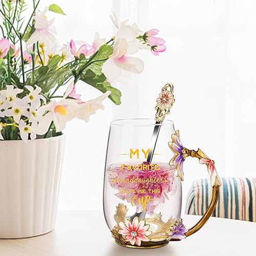 Miniatura 5 de OEAGO - Taza de té de regalo de cumpleaños para los abuelos de parte de la nieta, Día de la Madre, tazas de vidrio esmaltadas con flores