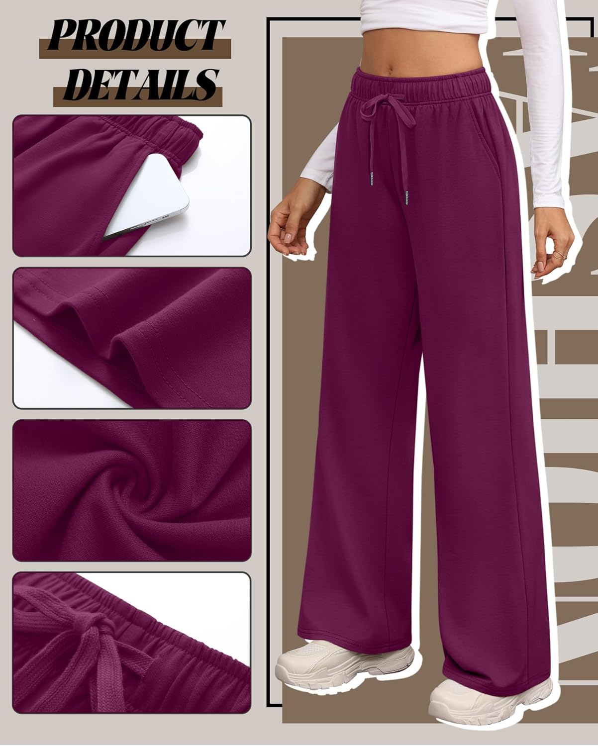 Riyiper 3 Pack Women Wide Leg Sweatpants Drawstring Straight Pants Elastic Waist Joggers Open Bottom Sweatpants with Pockets - Image 3