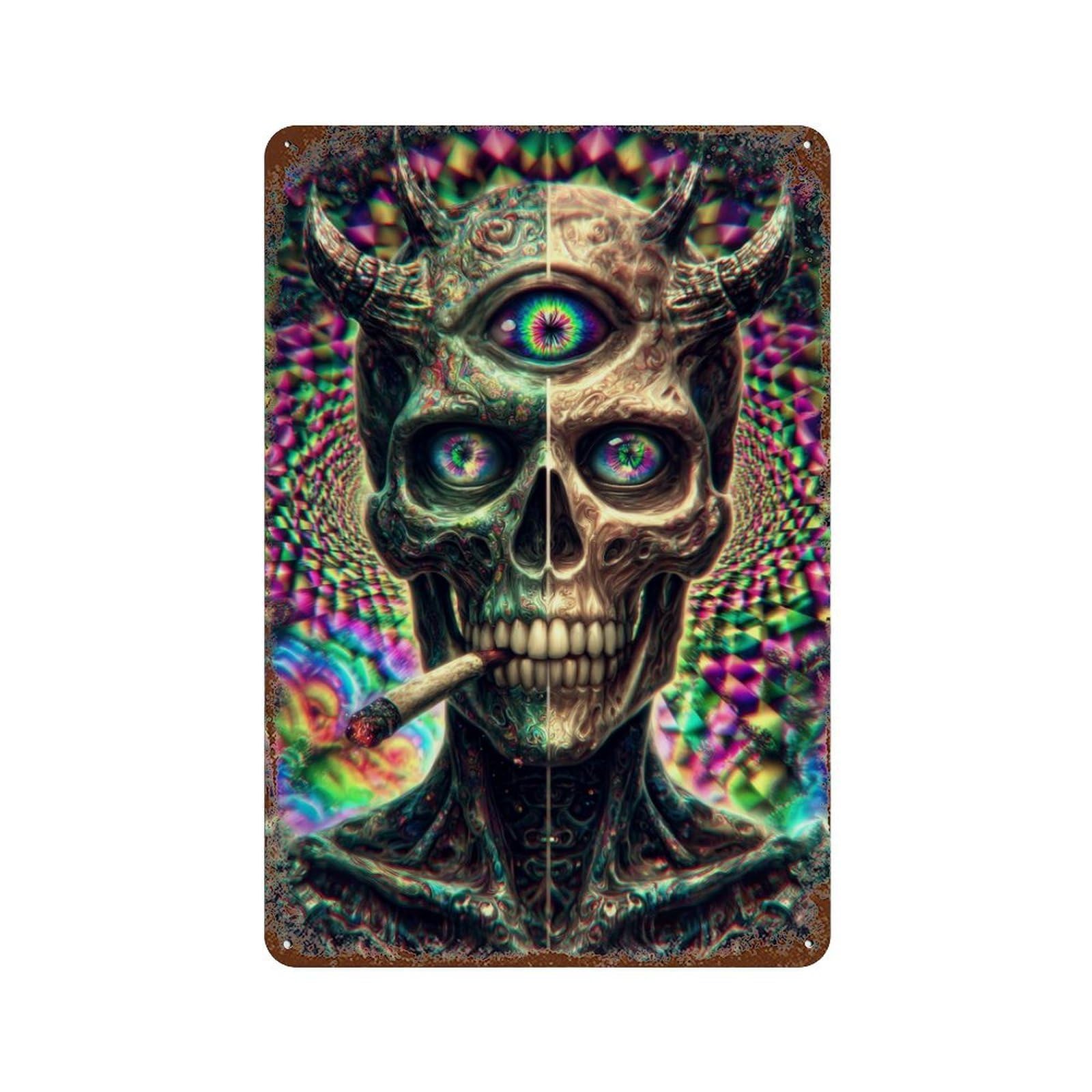 Rust Effect Psychedelic Devil Art Print Vintage Rust Metal Sign 11.8"x7.9", Decorative Metal Wall Art for Shed, Workshop And Garage Wall Decor