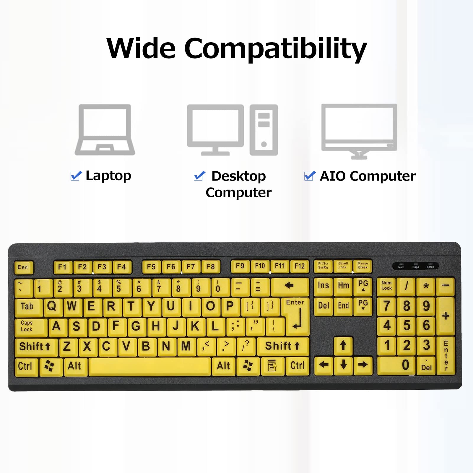 Tastiera per Computer con Stampa Grande USB cablata per utenti ipovedenti 104 Tasti ad Alto Contrasto Lettere per Anziani,Tastiera cablata