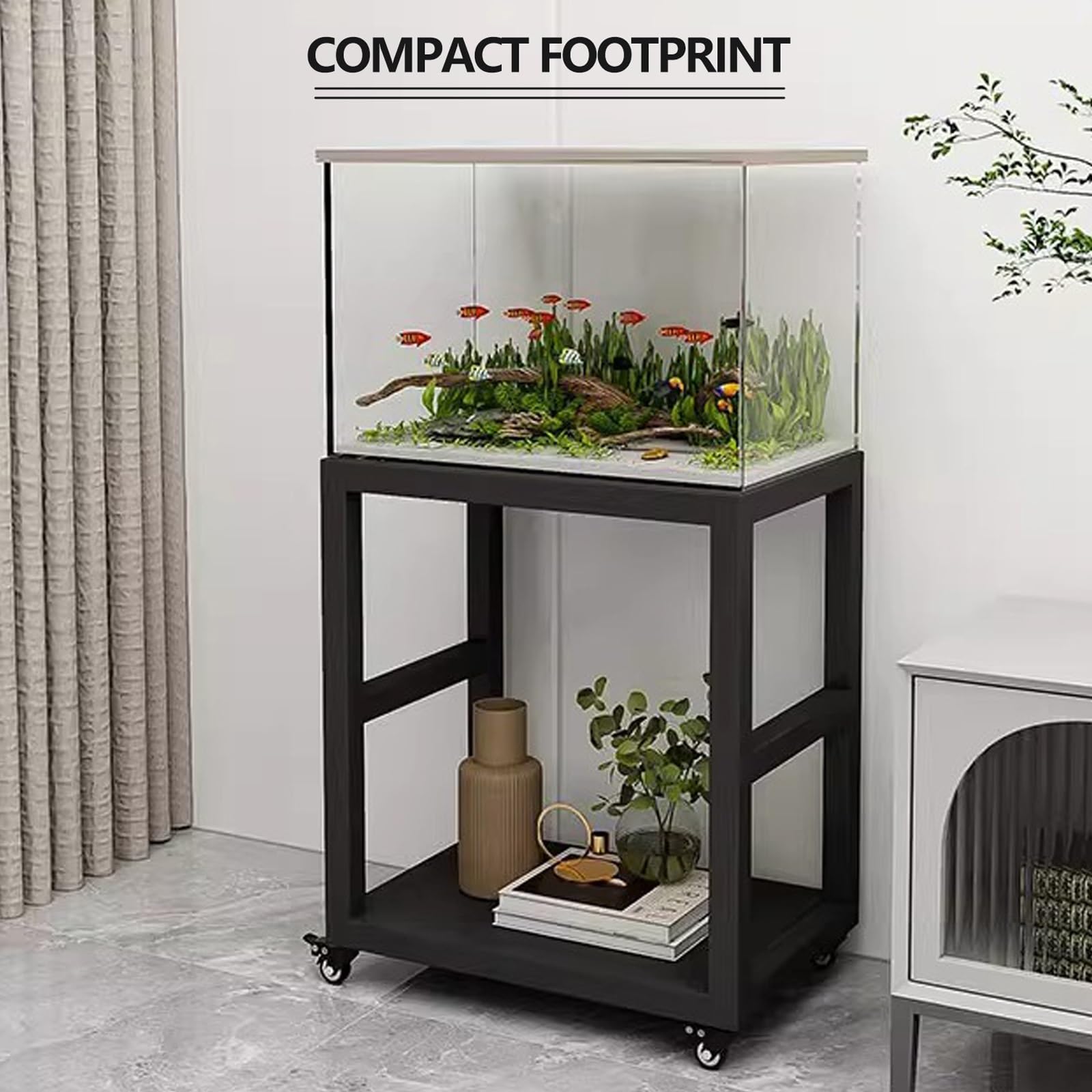 Mobilny stojak na akwarium, stojak na akwarium i terrarium z kołami, nie wymaga instalacji, oszczędność miejsca, regał na rośliny do salonu (biały, 40 x 30 x 77 cm)