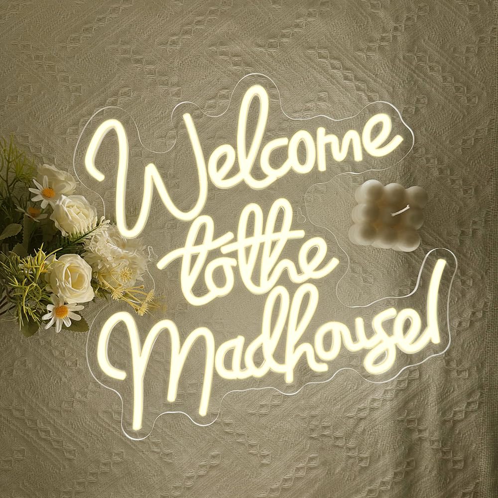 Welcome to the Madhouse LED lights,Letters Neon Sign for Wall Art Decor,Music Backdrop for Pub Home Bar Bedroom Club Party Man Cave,Welcome Dimmable Gift for Teen Men Women USB Powered(14.2"*12.4") - Image 3