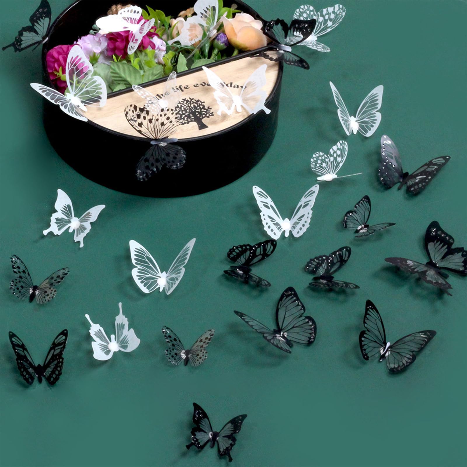 KASESSS 72 Pcs 3D Butterfly Wall Stickers, Butterfly Wall Decorations, 3 Sizes Butterflies Stickers Black White, Art Stickers - Image 3