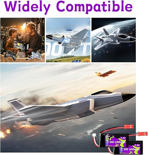 Miniatura 2 de Baterías JST 20C de 7.4V 600mAh para DEERC F35 4 canales sin escobillas RC avión para adultos Control remoto Avión EDF Fighter Jet, 2.4GHz 6 ejes