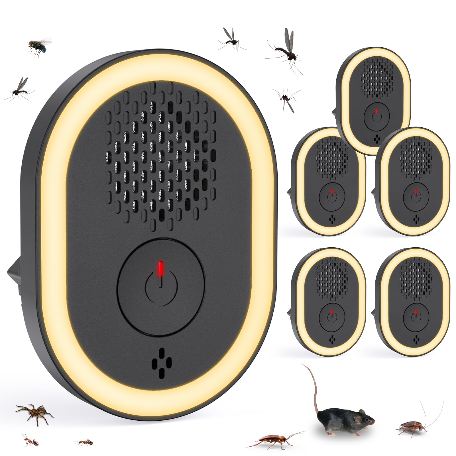 Répulsif Ultrason Moustique - Ultrason Souris - Anti Moustique Ultrason, Répulsif à ultrasons insectifuge électronique et Anti-rongeurs pour Rongeurs,Souris,Moustique,Araignée,Cafard,Mouche, Lot De 6
