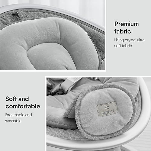 Miniatura 7 de BabyBond Columpios de bebé para bebés, columpio infantil Bluetooth con altavoz de música, 3 posiciones de asiento, cinturón de arnés de 5 puntos, 5