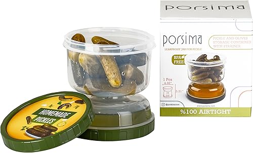 Miniatura 5 de PORSIMA Tarro de pepinillos, tarro de pepinillos con colador, tarro de oliva de 34 onzas, contenedor de pepinillos con colador, conservador de