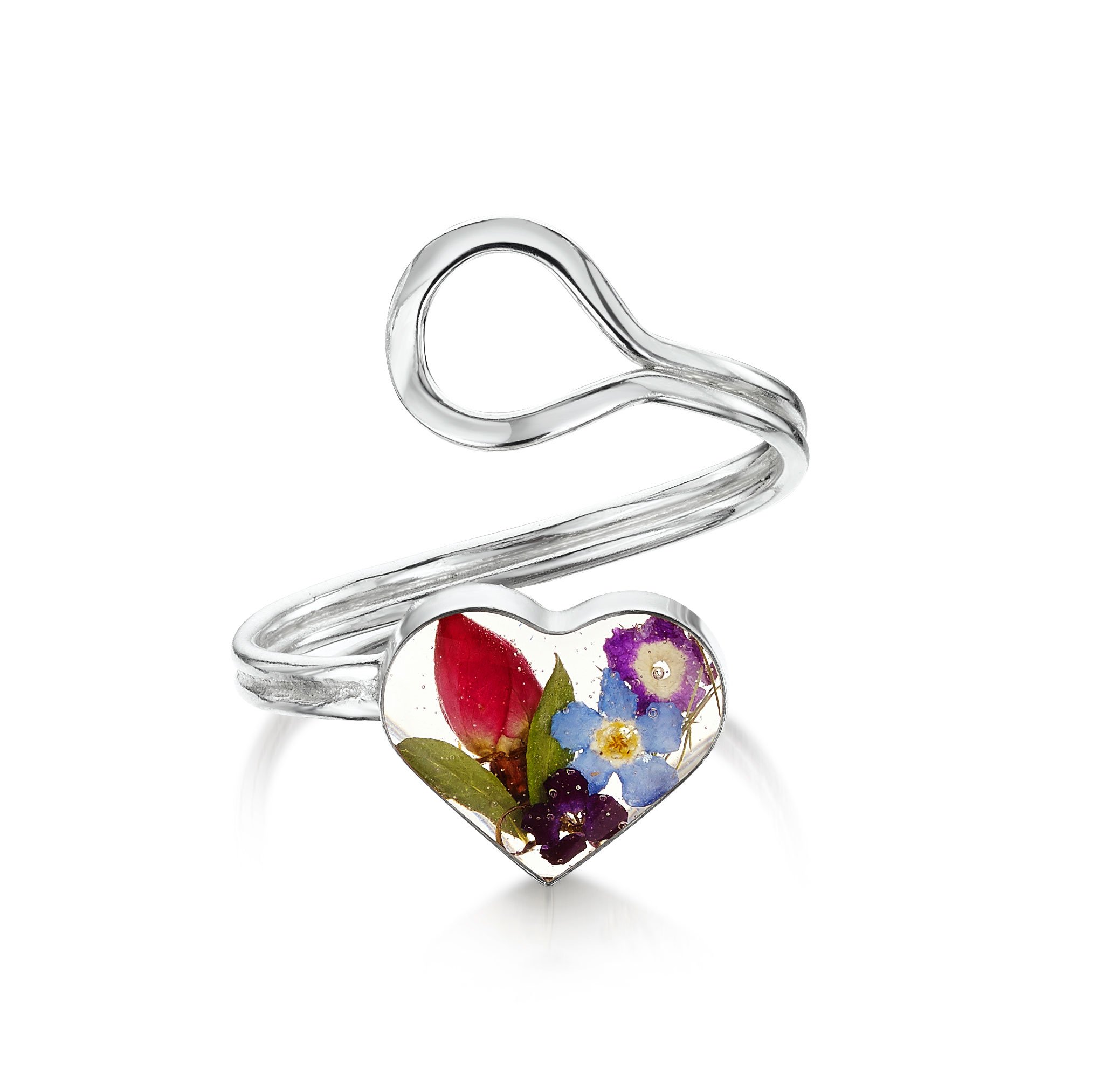Blumenring von Shrieking Violet® Ring Sterling-Silber 925 größenverstellbar mit Rose, Vergissmeinkeine echten Blumen Ideales modisches Geschenk für Frauen.
