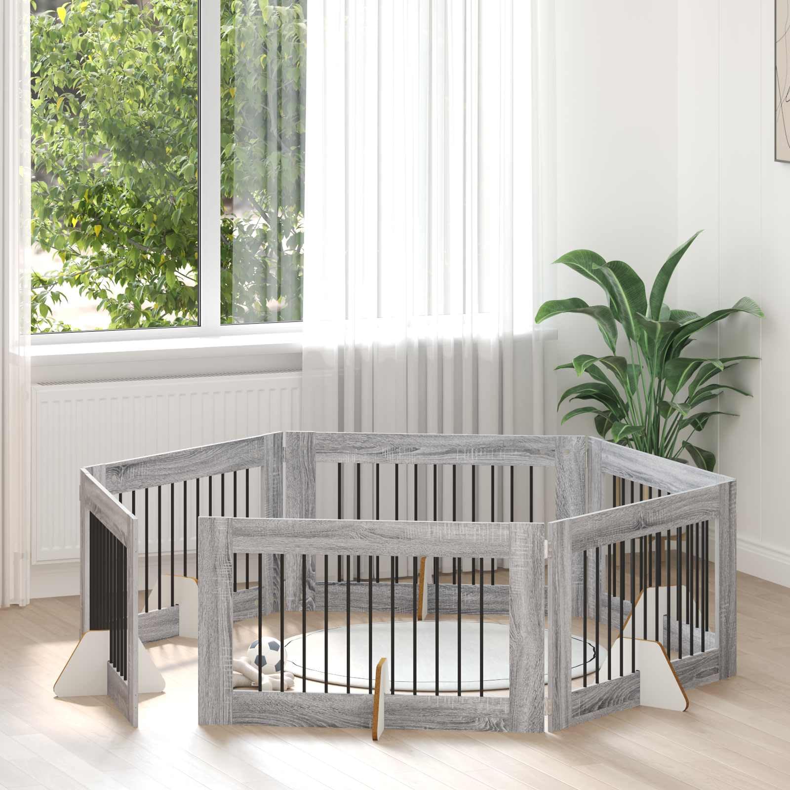 Hundegitter 6-teilig Faltbar Absperrgitter Grau Sonoma