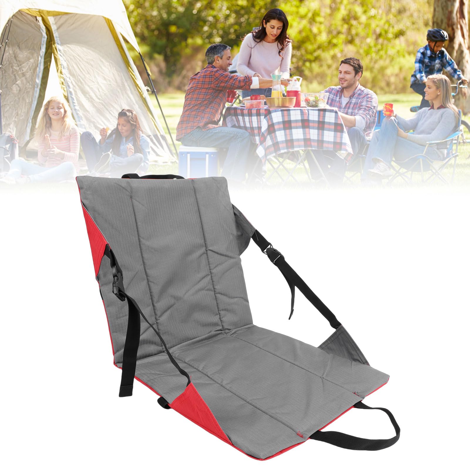 AMONIDA Stadionstuhl mit Rückenstütze, Tragbarer, Klappbarer Komfort-Stadionsitz, Camping-Bodenstuhl mit Ergonomischem Design, Ideal für Musikfestival, Outdoor-Angeln, Camping, Wandern