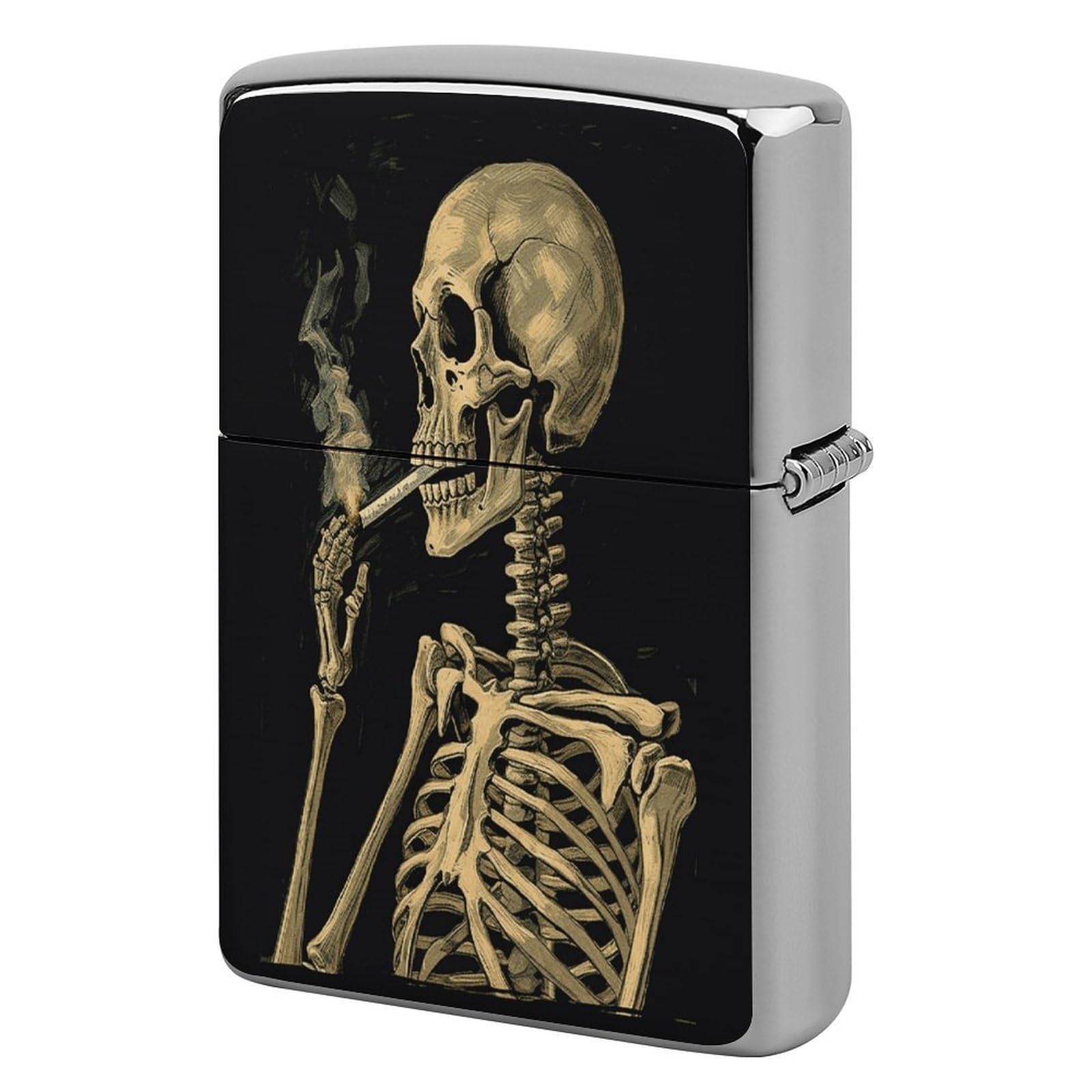 Btcowzrv Style Retro Skeleton Portrait Metal Lighter Case Sleeve Cover Holder