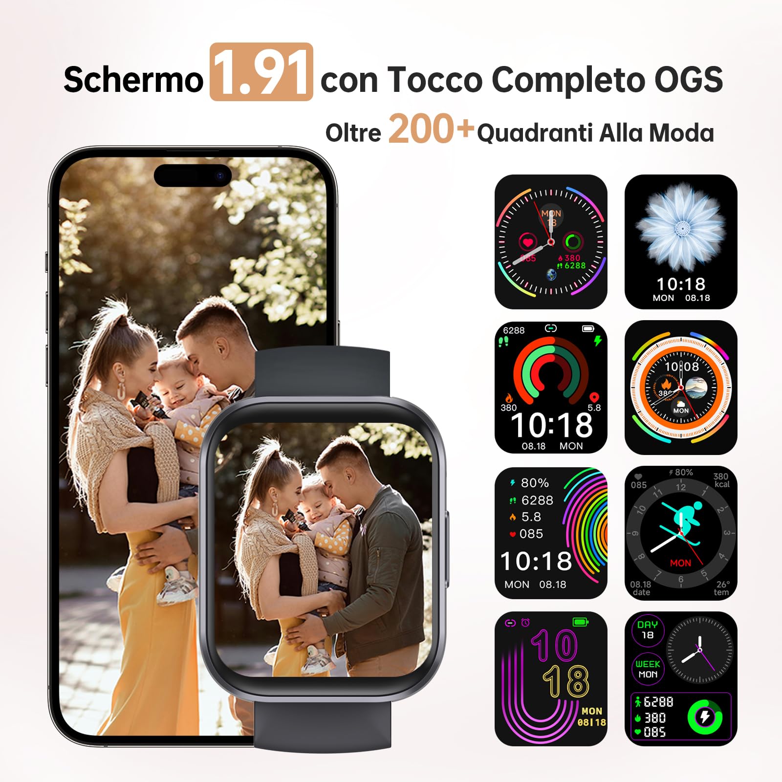 OUKITEL BT103 Smartwatch Uomo Donna, 1.91" Orologio Smart Watch con Effettua/Risposta Chiamate Vocale, 100+ Modalità Sportive con Contapassi/Sonno/Cardiofrequenzimetro, Fitness Tracker per iOS Android