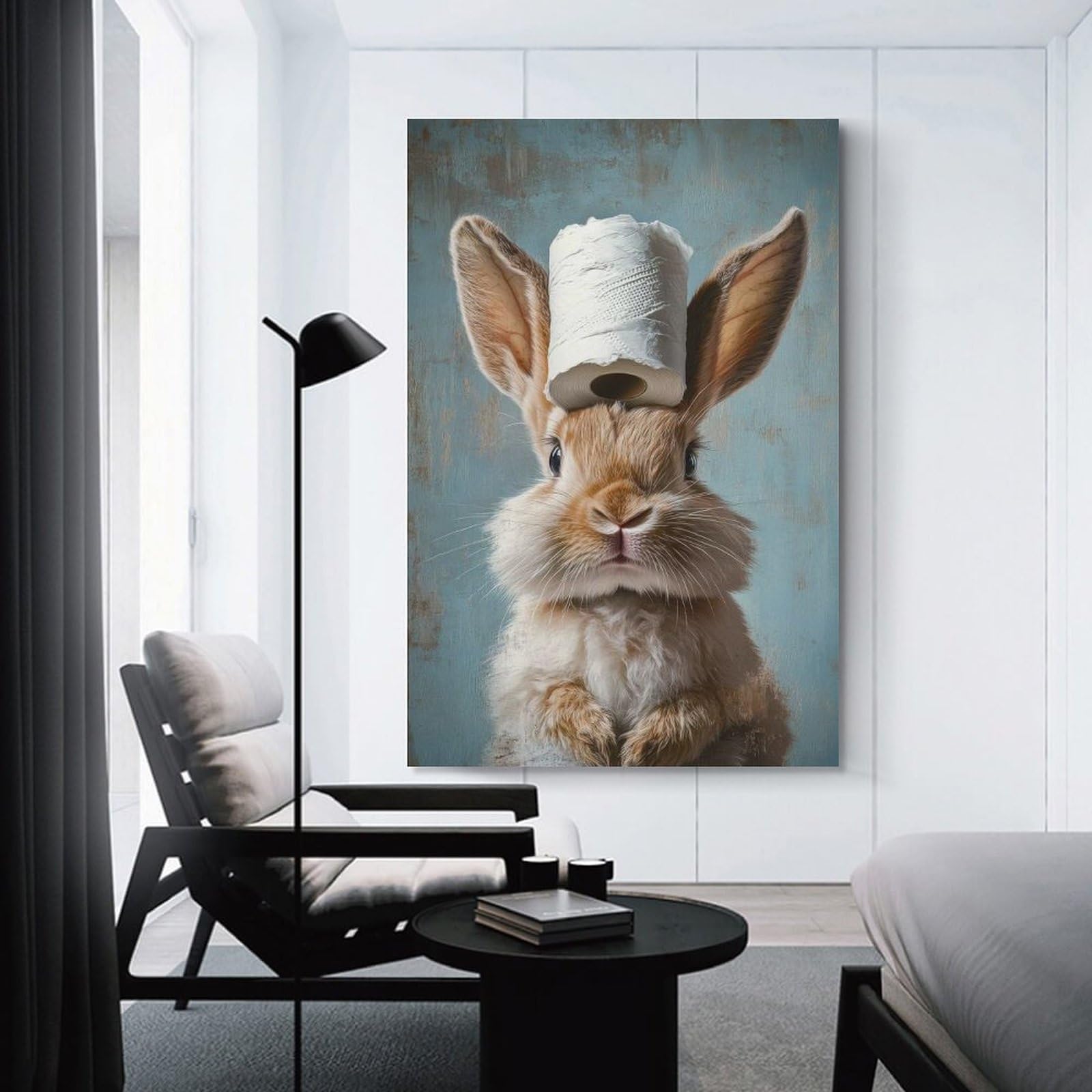 Junmoney Unframe-Style-4 Bunny With Toilet Paper Canvas Wall Art 20X30inch(50X75cm), For Workspace Walls, Study Corners Or Bedrooms, Wall Art That Adds Style To Work Areas