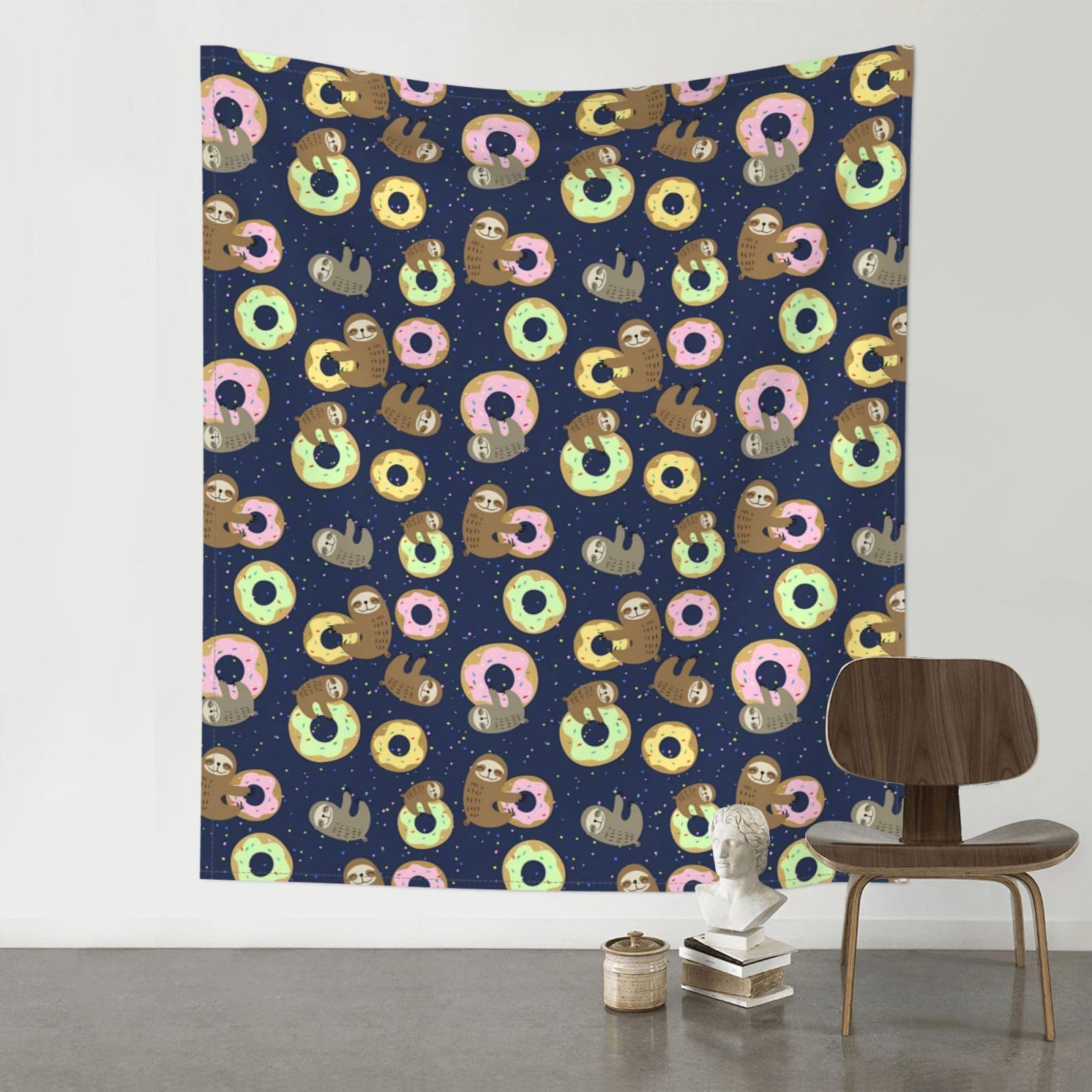 HJFCZH Sloth With Doughnuts Prints Wall Tapestry 60x51in – Boho Decor Throw for Bedroom, Dorm, Beach Cover & Picnic Blanket