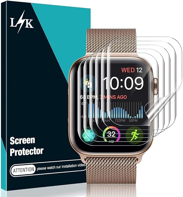 LϟK 6 Pack Screen Protector for Apple Watch 44mm Series 6 5 4 SE - HD Clear Case Friendly Bubble Free No Lifted Edges Not Wet Application Flexible TPU Soft Film - iWatch 44mm Series 6 5 4 SE - Clear