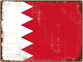 Bahrain National Flag Metal Signs Vintage Tin Plaque Plate Retro Vintage for Farmhouse Room Cafes Office Wall Decorative Travel Country Souvenir Gifts for Men Women 16x12 Inch