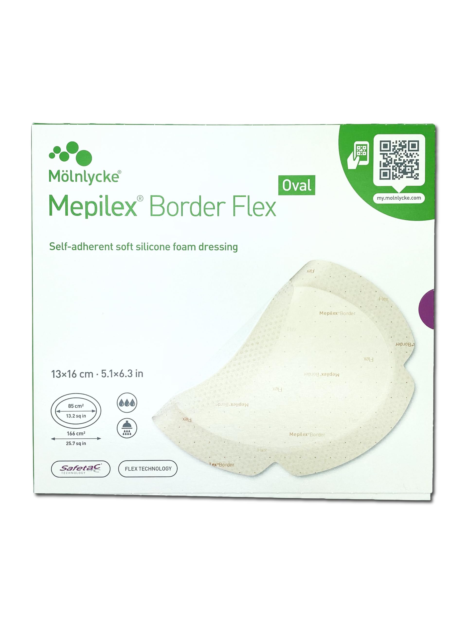 Mepilex Border Flex Oval 13 x 16 cm (5 Pezzi) – Medicazione in Schiuma di Silicone Flessibile – Tecnologia Safetac per Rimozione Indolore – Per Ferite Acute e Croniche – Sterile.