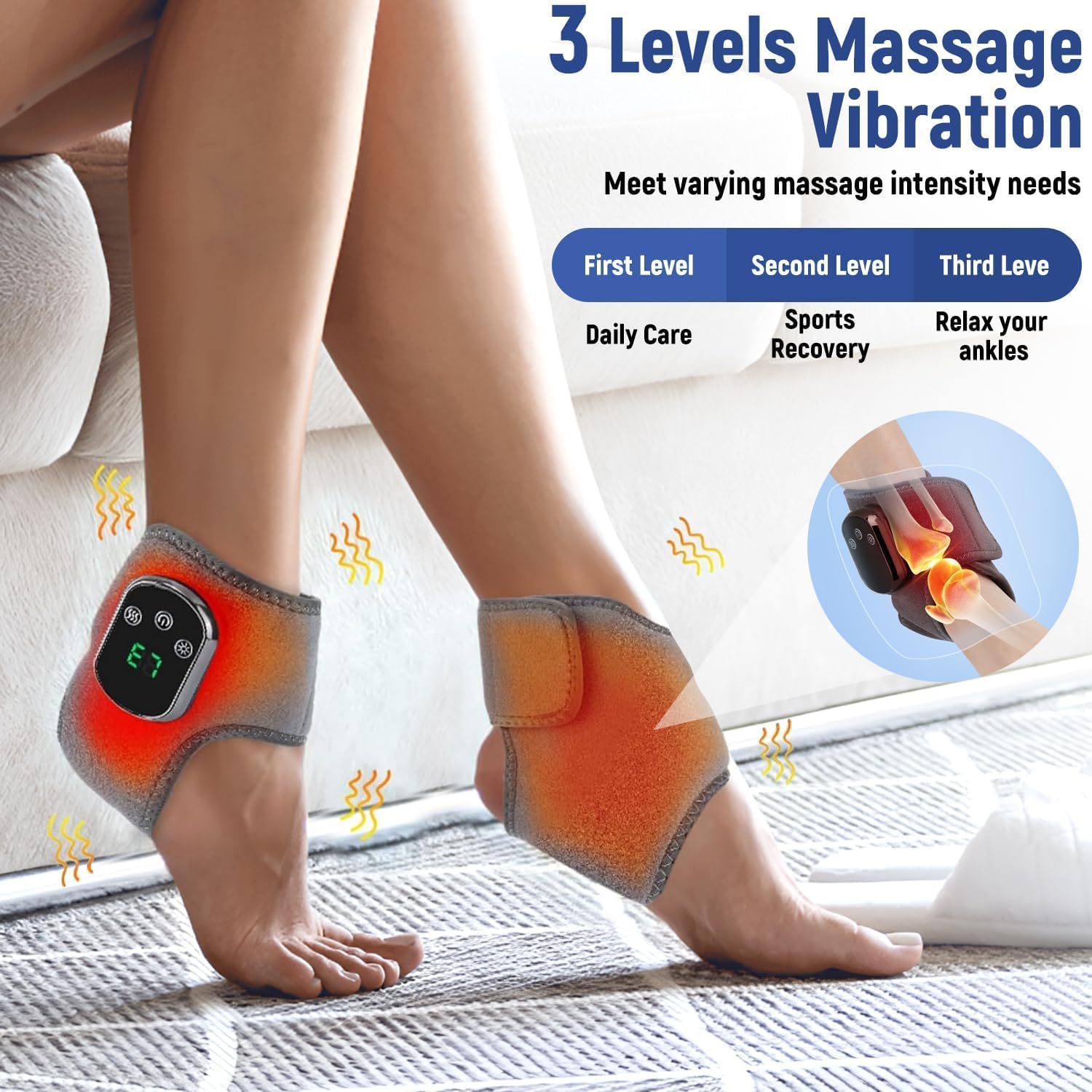 Lot de 2 masseurs de pieds, 3 en 1, appareil de massage électrique avec 5 réglages de chaleur, chauffe-pieds sans fil, chauffe-pieds avec appareil de massage des chevilles