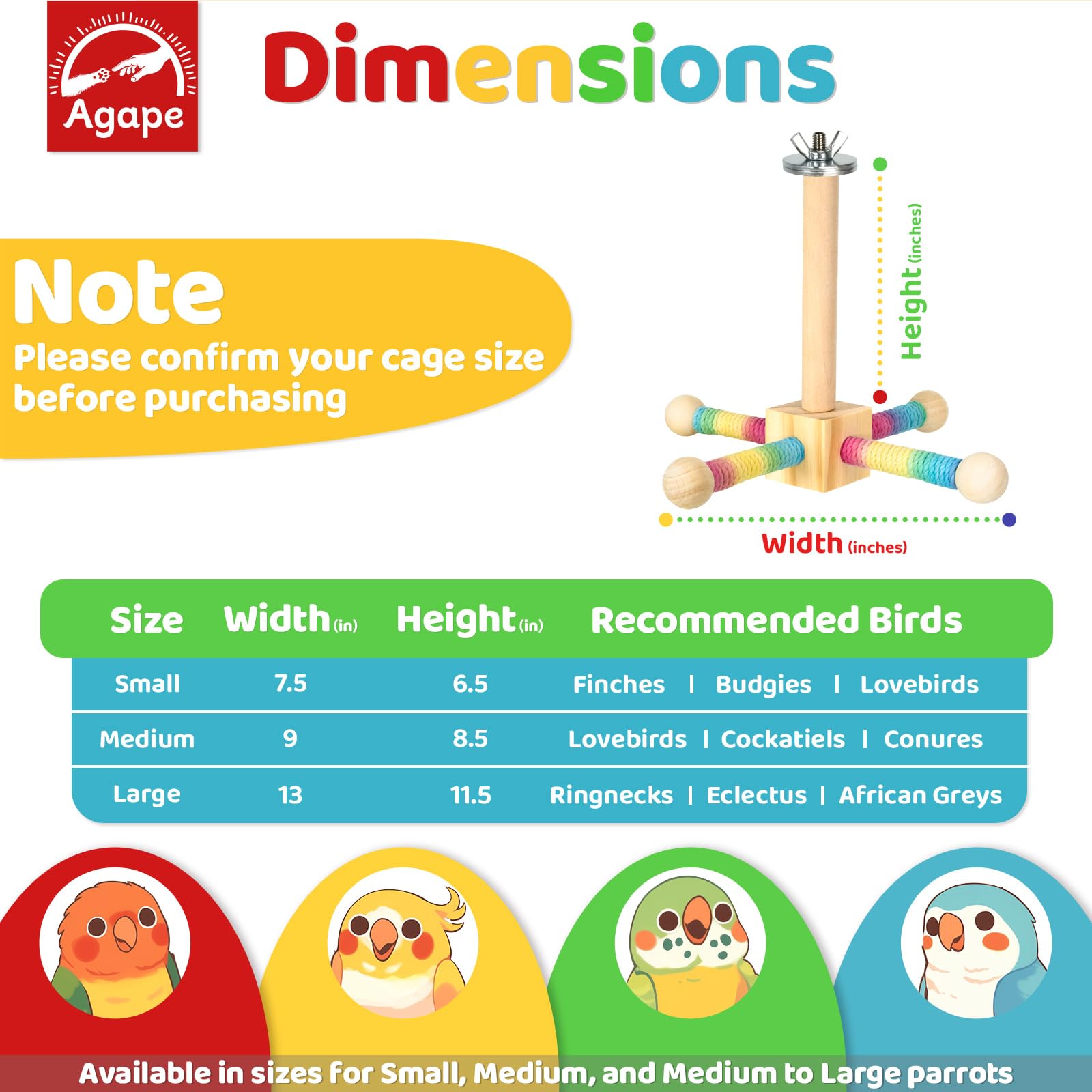 Agape Juguete de perca para pájaros, juguete giratorio interactivo de 360°, accesorios para jaula de pájaros para loros pequeños y medianos para gastar energía, soporte de madera para periquitos,