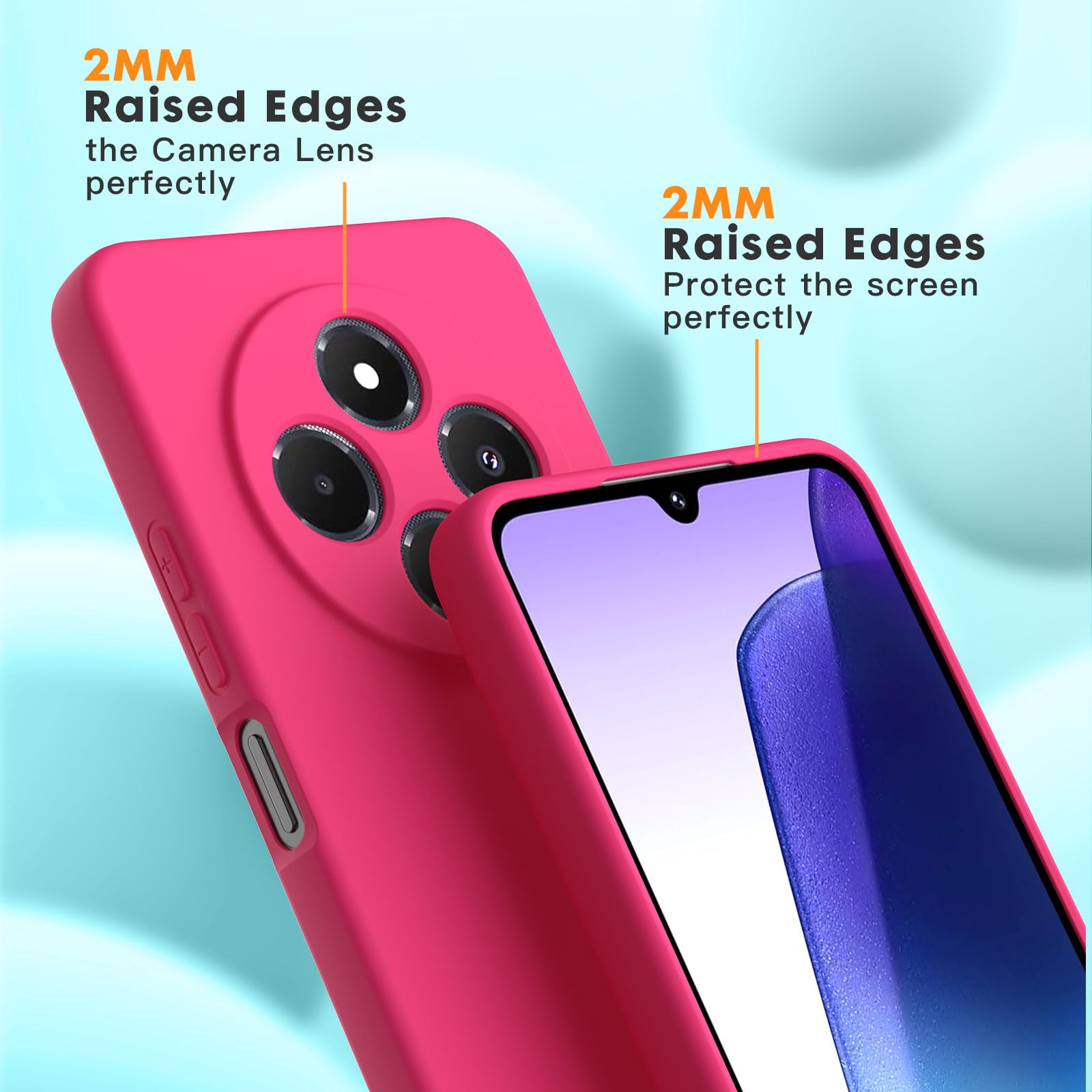Vansdon Cover Compatibile con Xiaomi Redmi 14C/Xiaomi Poco C75, 2 Pellicola Protettiva in Vetro Temperato, Gomma Gel di Silicone Liquida Antiurto Custodia - Rosa shocking