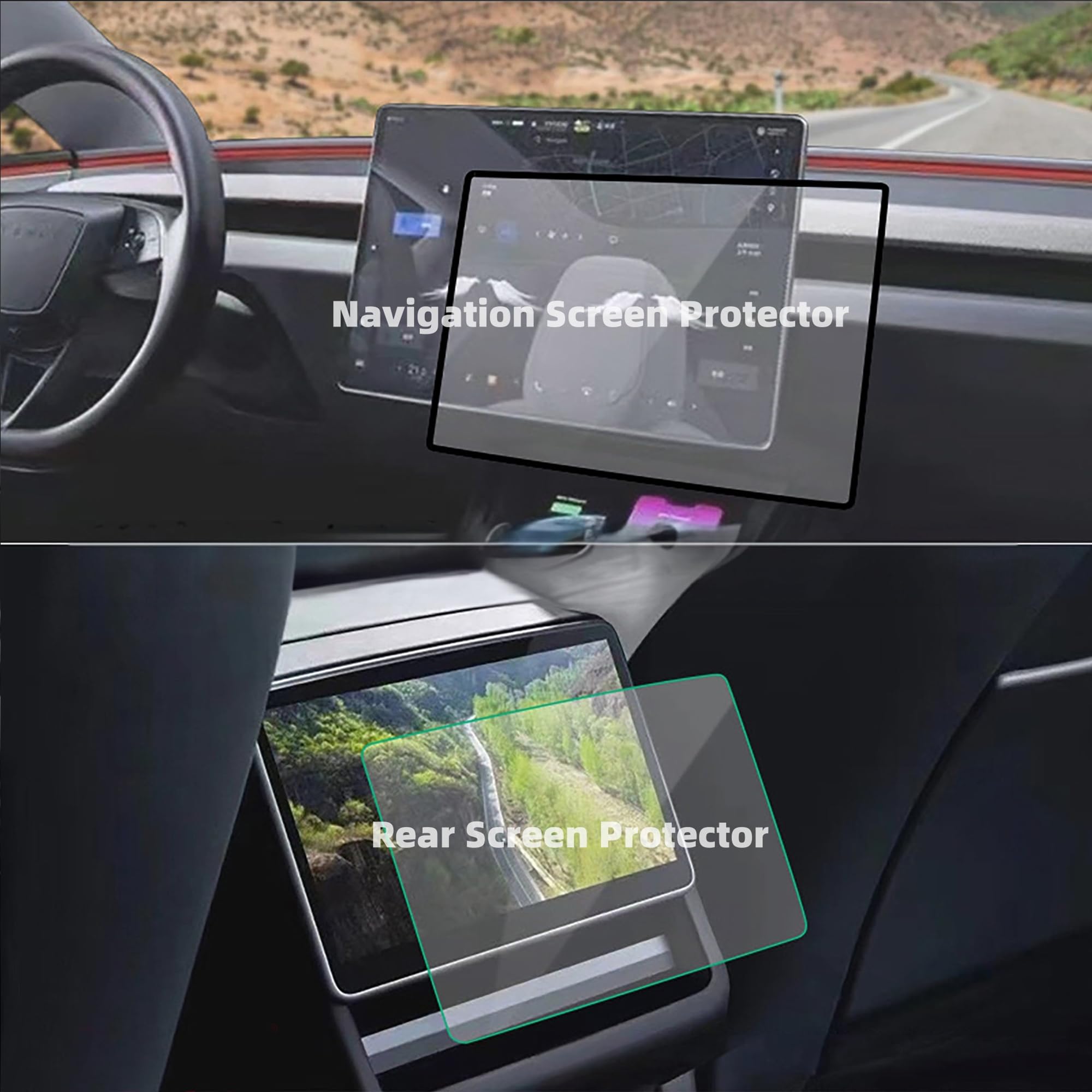 Pellicola Protettiva Vetro Temperato Per Tesla Model Y 2025 E Model 3 2024-2025 - 2 Pezzi Schermo 15.4" E 8"