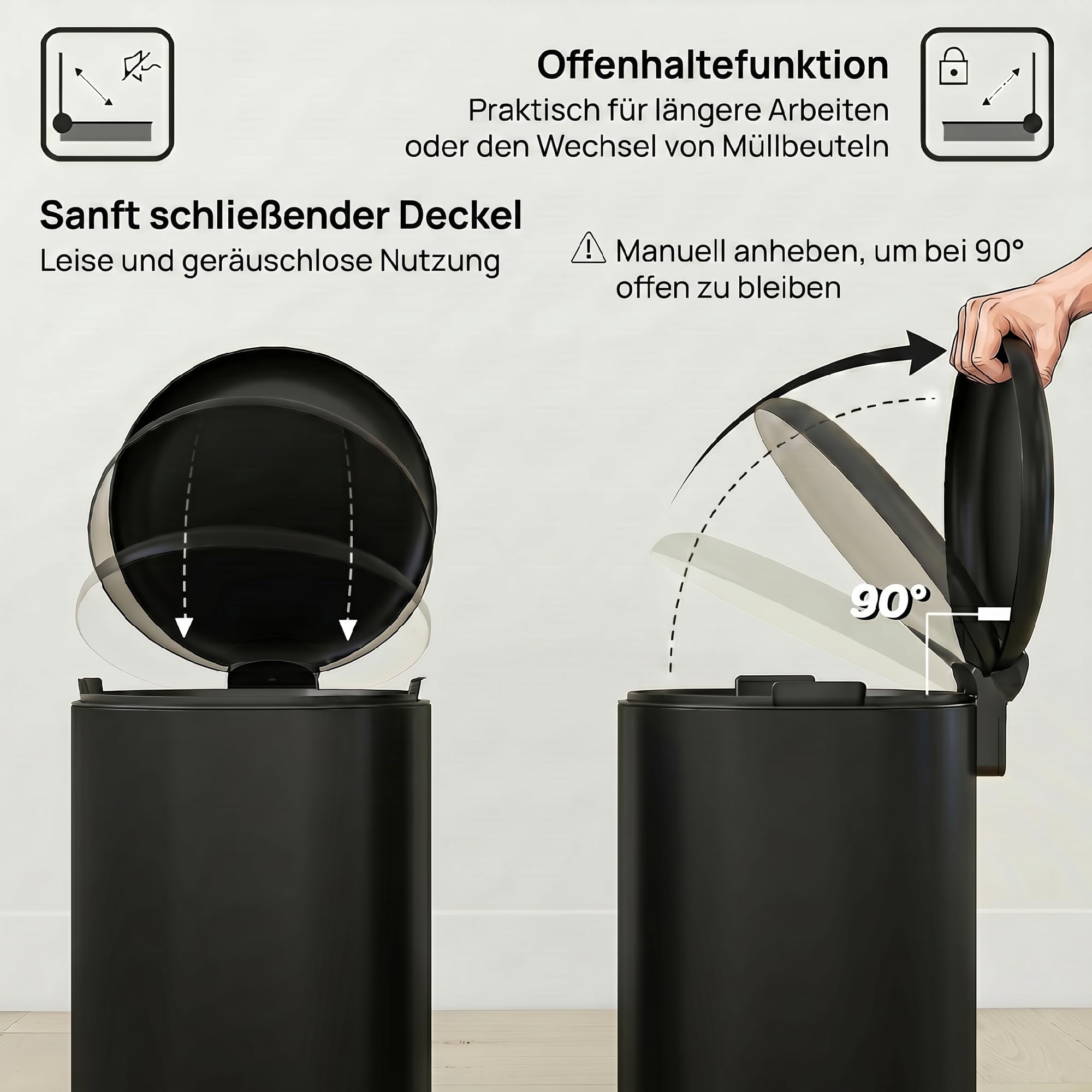 HOMCOM Kosz na śmieci 30 l, kosz na śmieci z pokrywą i pedałem nożnym, kosz na śmieci z koszem wewnętrznym, funkcja Soft-Close, do salonu, biura, czarny, 36 x 30 x 63,5 cm