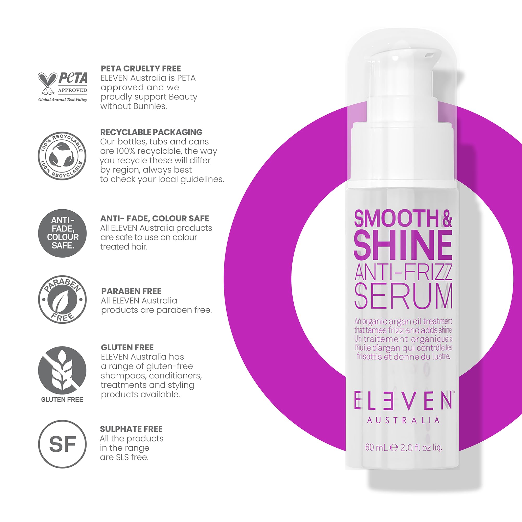 ELEVEN AUSTRALIA Smooth & Shine Anti-Frizz Serum, 2 fl oz