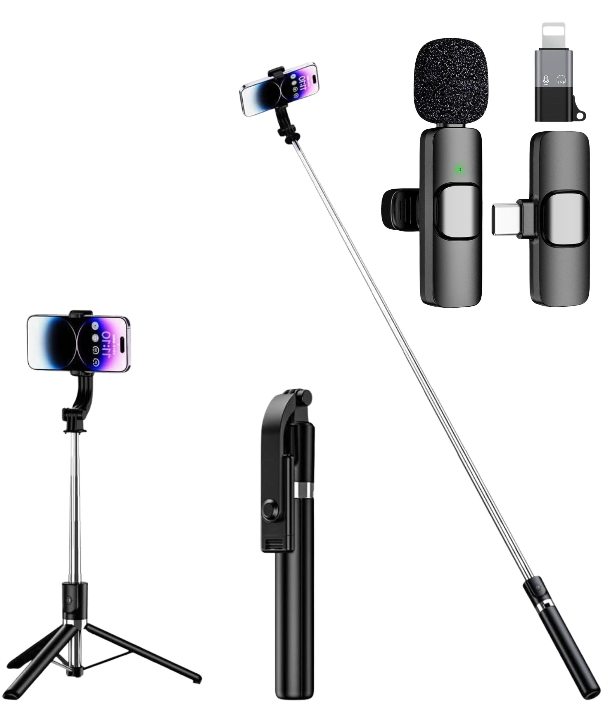 GADGETSWEAR Mobile Stand Selfie Stick Phone with Tripod for Video Recording (Combo with Wireless Mic), Camera Phones Holder vlogging Shoot Sticks kit with Remote, 360 Degree Portable vlog Stands-picture-15