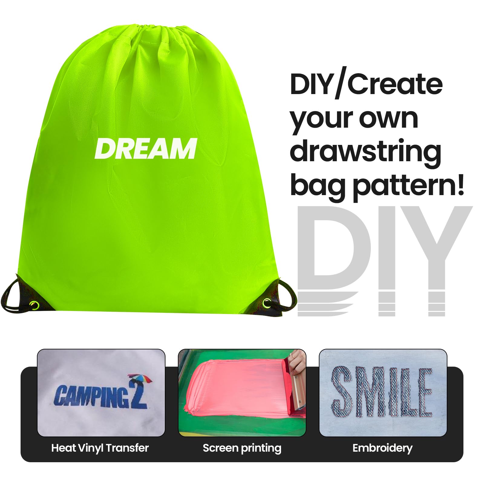 24 mochilas con cordón, bolsas de cuerda, bolsa deportiva con cordón, bolsas de cincha a granel, Verde (Bright Green), L, Deportes, ocio, moda