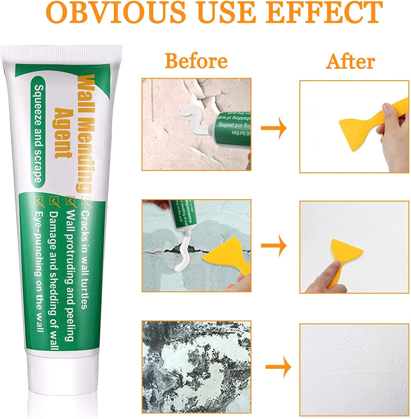 Wall Mending Agent 3 Pack Drywall Repair Kit with Wall Surface Repair Free Scraper and Tips Hole Filler Quick and Easy Solution Self-Adhesive Drywall Repair Putty - - 