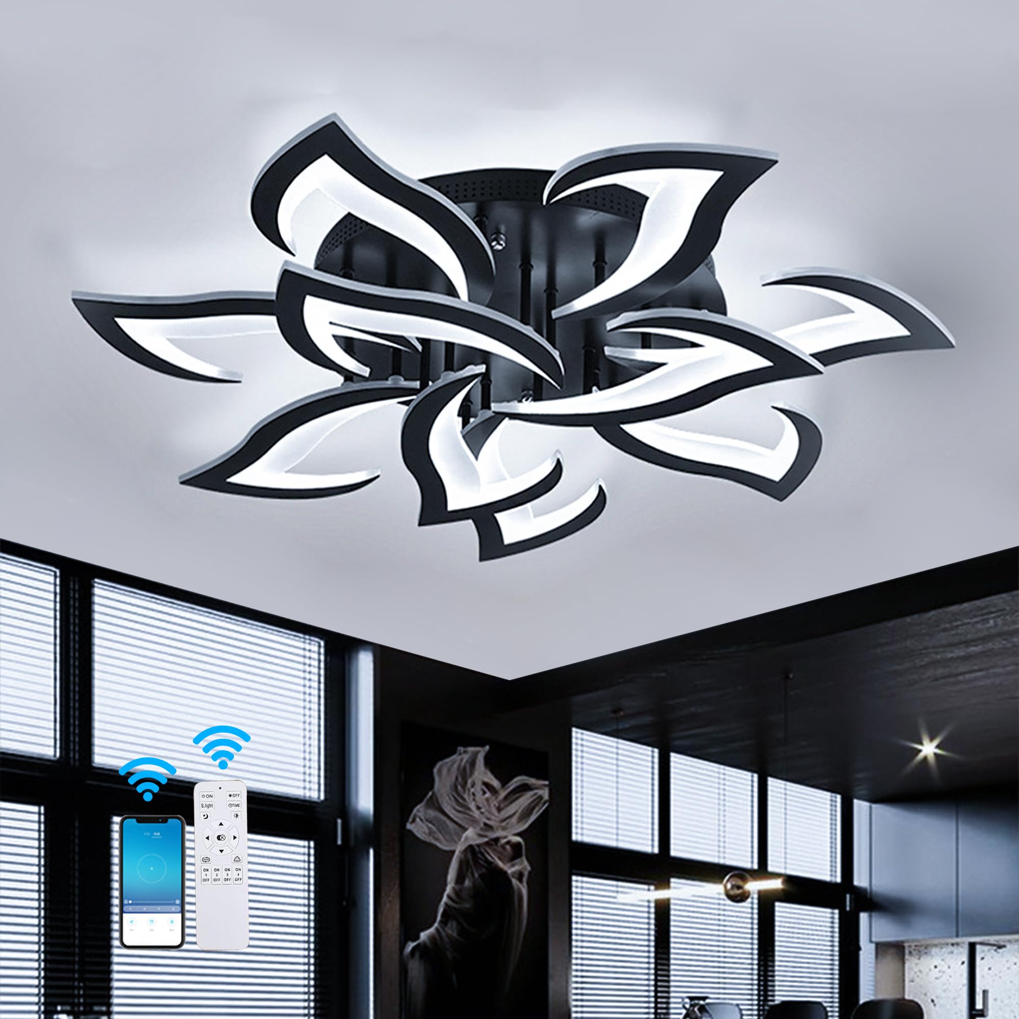 KXEcoLife 60W LED Ceiling Light, 6500LM Cool White 6500K, Modern Acrylic Chandelier, Creative Petals Design for Living Room, Bedroom & Dining Room Lighting