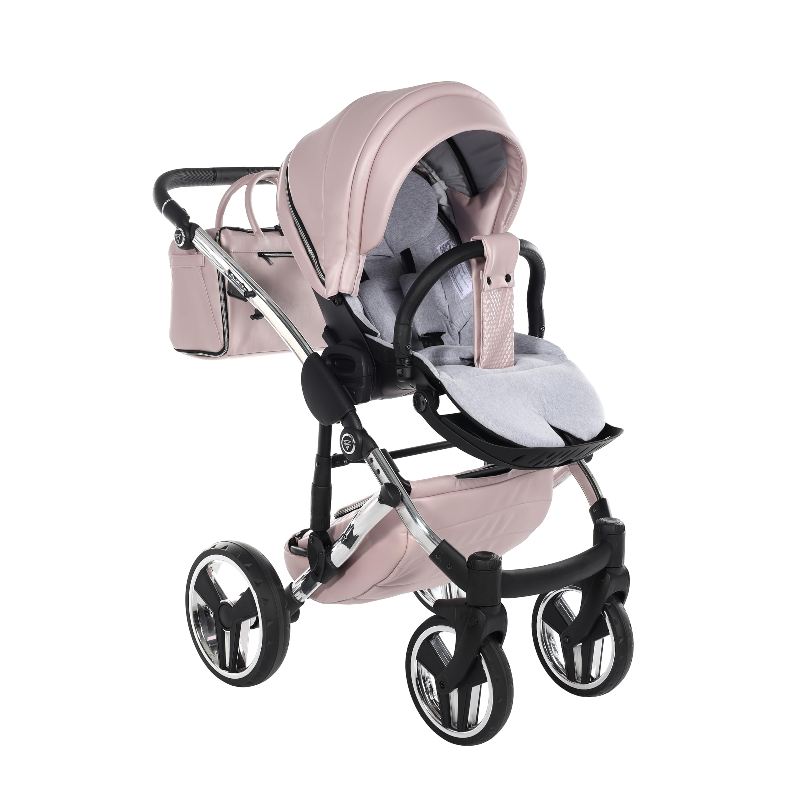 Junama Poussette Diamond Fluo 06 Rose et Argenté 2en1 3en1 4en1 avec ombrelle pare-soleil (3 en 1 avec siège auto)