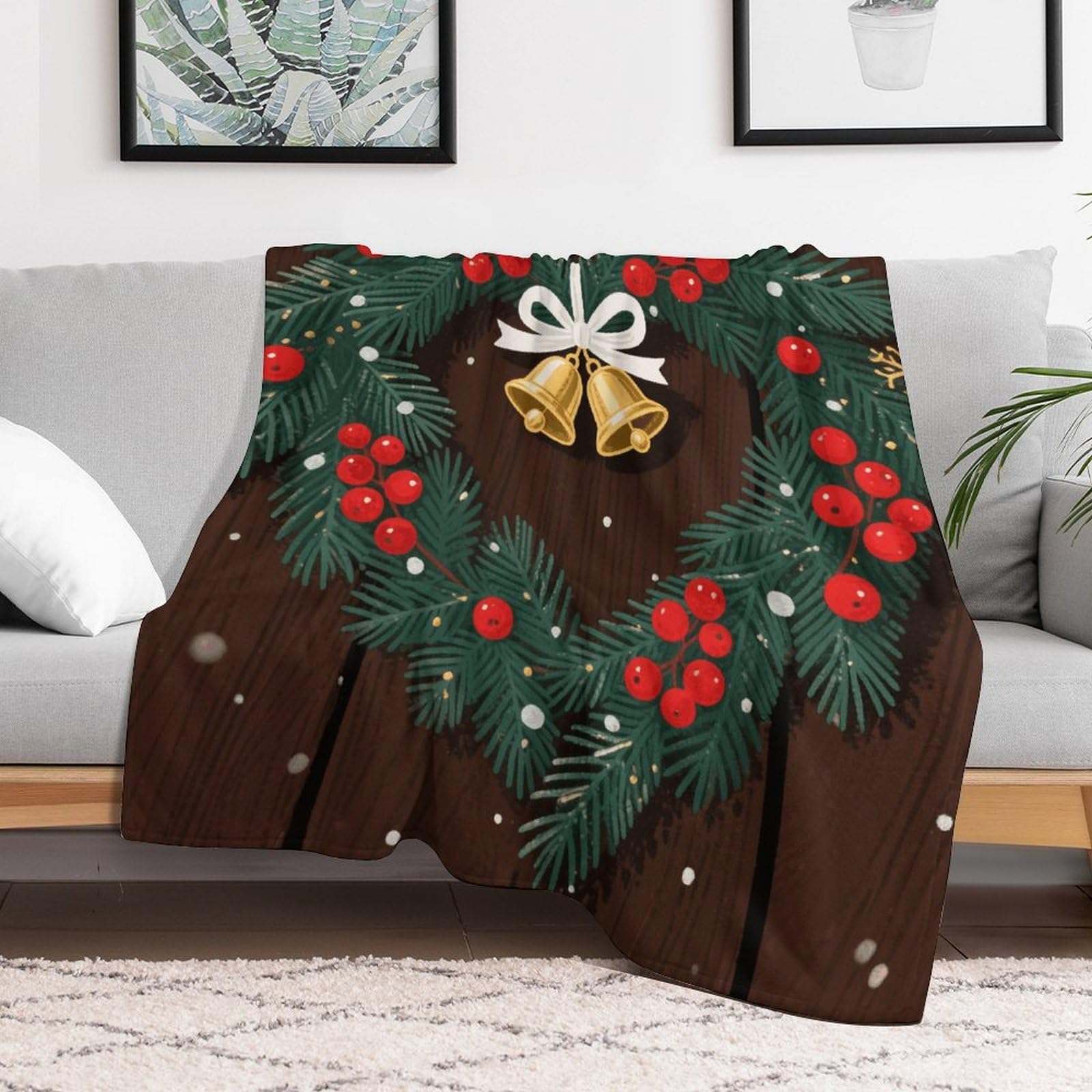 Custom Merry Christmas Blanket Lightweight Flannel Fleece Throw for Couch Sofa Bed Luxury Soft Cozy Plush Lap Bedtime Blanket for All Seasons Bedroom Home Decor Gifts 30x40