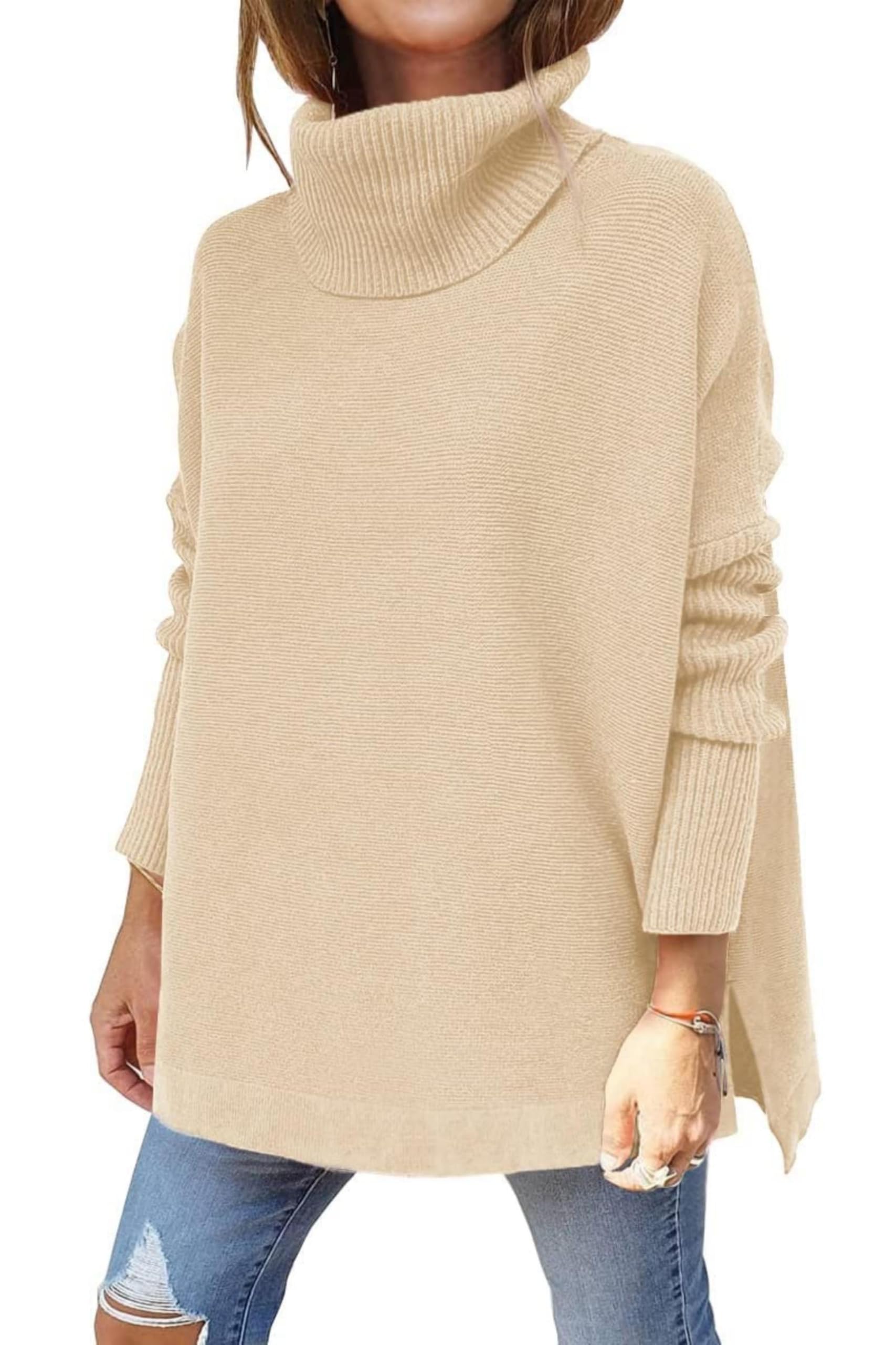 Jhsnjnr Damski sweter z dzianiny, ciepły, elegancki sweter, długi golf