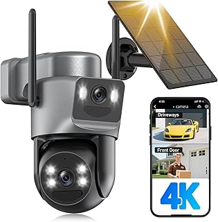 4K Security Cameras Wireless Outdoor Solar Battery Powered, 5GHz/2.4GHz WiFi 360° PTZ Cameras for Home Security with Dual ...
