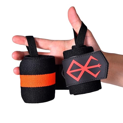 Miniatura 6 de Muñequeras de anime Berserk para hombres de levantamiento de pesas, muñequeras de gimnasio con bucle para el pulgar, protege el dolor de muñeca,