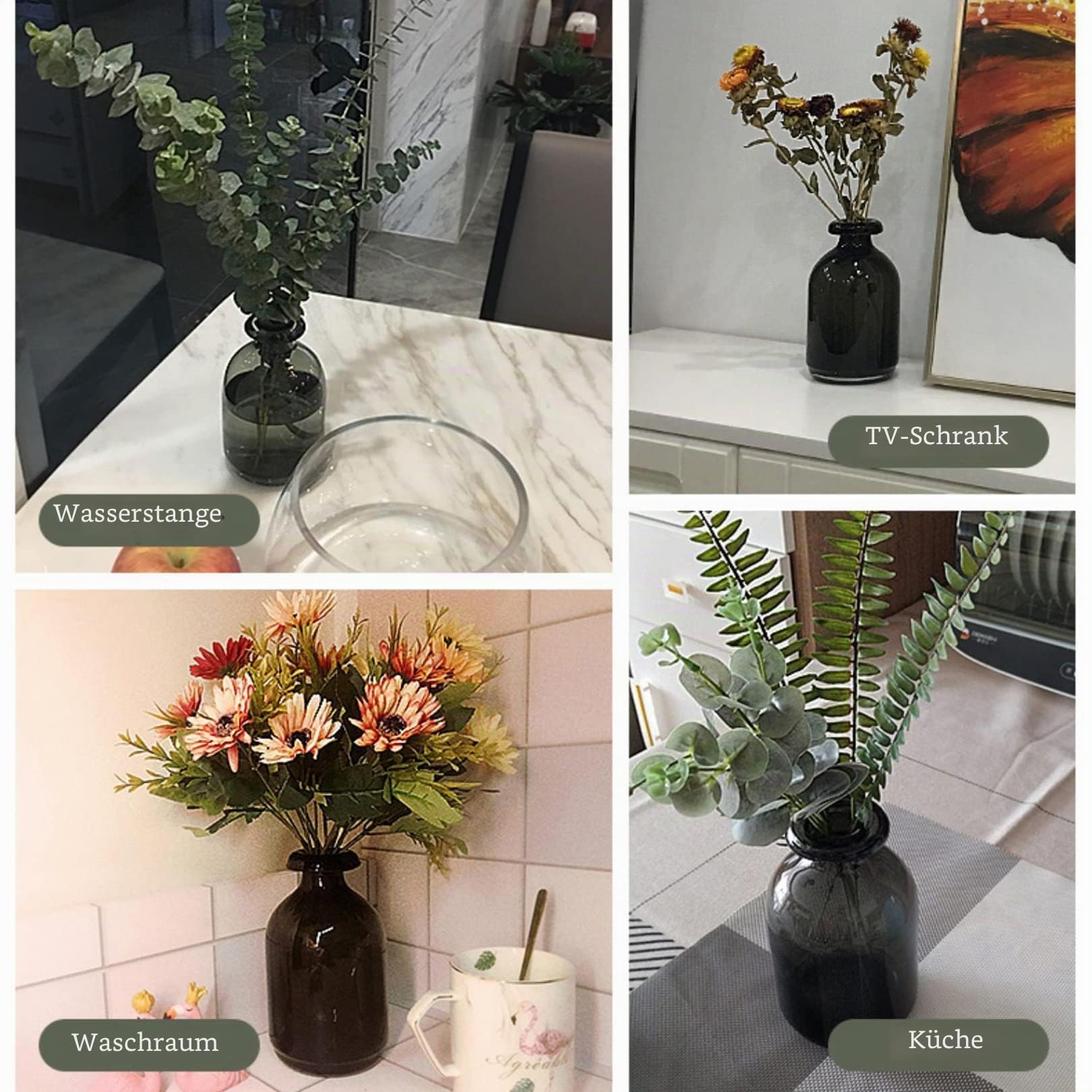 Cutfouwe Schwarze Glasvase für Blumen, Vasen für Tafelaufsätze, handgefertigte Kunstglasblumen, Couchtischdekorationen, Vase, groß und klein