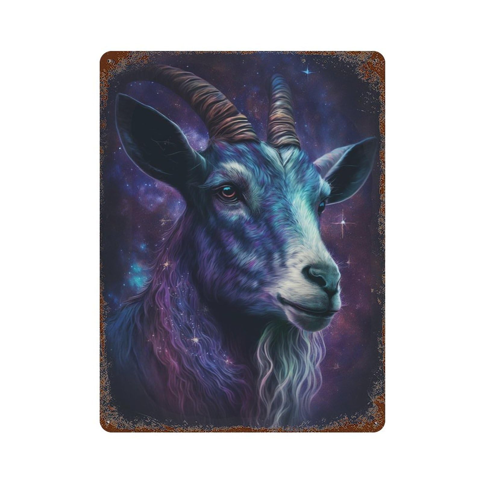 Rust Effect Cosmic Goat Portrait-4 Vintage Rust Metal Sign 15.7"x11.8", Old School Wall Decor for Cafe, Home Bar And Lounge Decor
