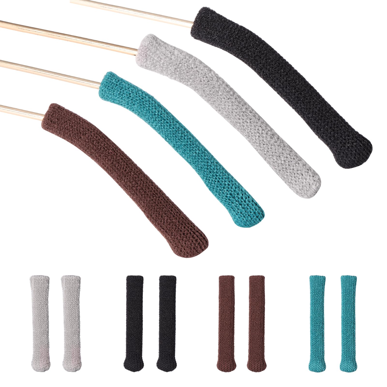 4 Paar Brillen-Ohrpolster, Brillenohrabdeckungen, weiche gestrickte Baumwoll-Ohrpolster für Brillen, rutschfeste elastische Komfort-Brillen, Bügelspitzen, Ärmelhalter