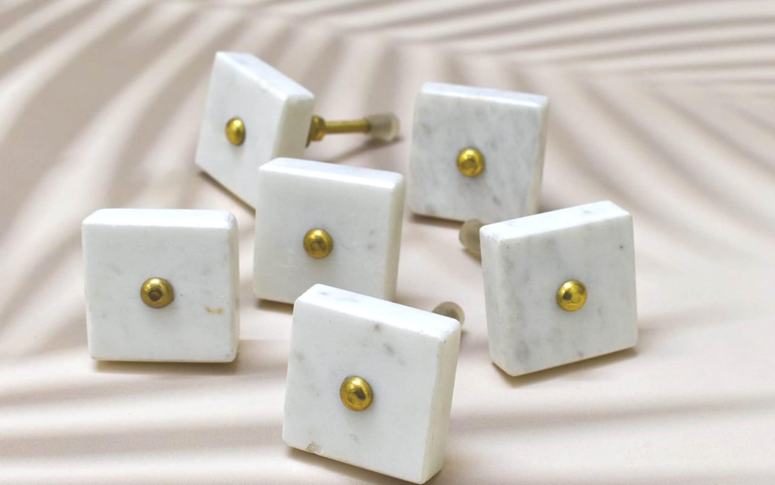 ARTISNO Pomello quadrato in ottone marmo, pomello moderno per armadietti, hardware decorativo, hardware per mobili, maniglie per armadietti, cassettiera (bianco)
